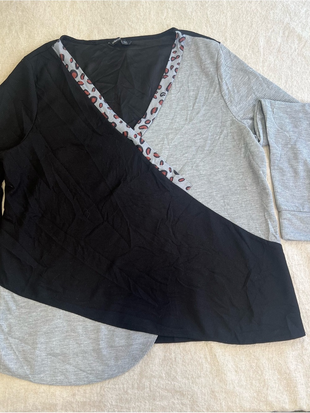 Women’s Grey & Black Wrap-Style Long Sleeve Top